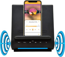 Load image into Gallery viewer, Fast Charging Wireless Charger, Bluetooth Premium Speakers, Docking Station with Built in Mic Handsfree Call, 4 in 1 Station for iPhone 13/12/11/X/8 and Samsung Phone
