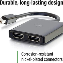 Load image into Gallery viewer, C2G Mini Display Port to HDMI Monitor Splitter, 4K, 2 Port, USB Powered, MST, Not Compatible with Mac OS, Cables to Go 54292, Black
