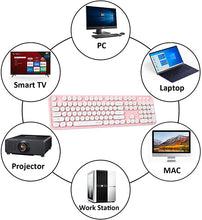 Load image into Gallery viewer, UBOTIE Colorful Computer Wireless Keyboard Mouse Combos, Typewriter Flexible Keys Office Full-Sized Keyboard, 2.4GHz Dropout-Free Connection and Optical Mouse (Pink-White)
