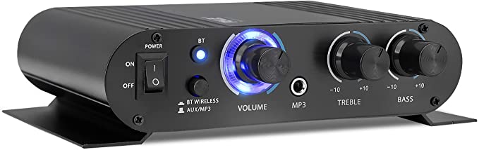 Wireless Bluetooth Home Audio Amplifier - 90W Dual Channel Mini Portable Power Stereo Sound Receiver w/ Speaker Selector, RCA, AUX, LED, 12V Adapter - For iPad, iPhone, PA, Studio Use - Pyle PFA330BT