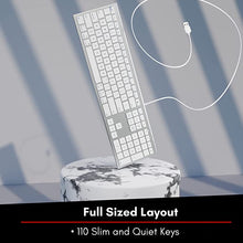 Load image into Gallery viewer, Macally Ultra Slim USB Wired Computer Keyboard - Works as Windows or Mac Wired Keyboard - Full Size Keyboard with 20 Apple Shortcut Keys - Mac Keyboard with Number Pad - Silver Aluminum Finish
