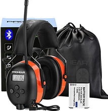 Load image into Gallery viewer, PROHEAR 033 Upgraded Bluetooth FM/AM Radio Hearing Protection Headphones with Rechargeable Battery, 25dB NRR Safety Noise Reduction Earmuffs, 48H Playtime for Mowing, Work Shops, Snowblowing - Orange
