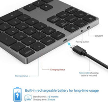 Load image into Gallery viewer, Bluetooth Number Pad, Lekvey Aluminum Rechargeable Wireless Numeric Keypad Slim 34-Keys External Numpad Keyboard Data Entry Compatible for Macbook, MacBook Air/Pro, iMac Windows Laptop Surface Pro etc
