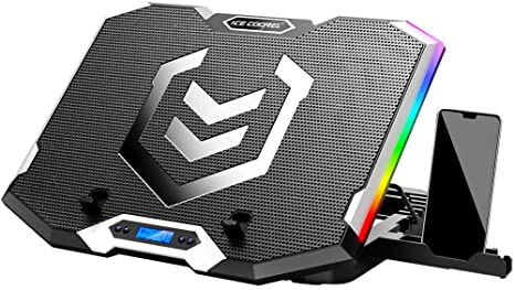 ICE COOREL RGB Laptop Cooling Pad 15 -17.3 Inch, Gaming Laptop Cooler Pad, Laptop Cooling Stand with 6 Quiet Fans and 6 Height Adjustable, LCD Screen and RGB Light, Two USB Ports and One Phone Stand