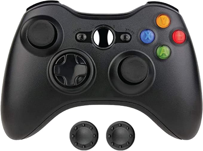 BEK Controller replacement for Xbox 360 Controller, Wireless Remote Gamepad Non-Slip Joystick Thumb Grips Double Shock Live Play Compatible with Microsoft Xbox 360 Slim PC Windows 10 8 7 Color (Black)