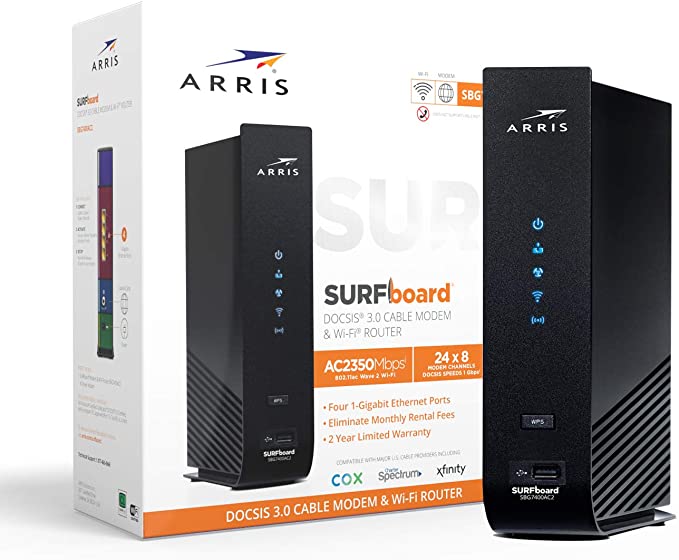 ARRIS SURFboard SBG7400AC2 DOCSIS 3.0 Cable Modem & AC2350 Dual-Band Wi-Fi Router, Approved for Cox, Spectrum, Xfinity & others (black), Max Download Speed: 1000 Mbps