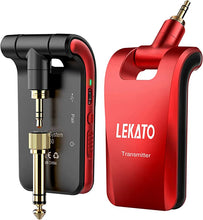 Load image into Gallery viewer, LEKATO Wireless Guitar System 2.4GHz Guitar Wireless Transmitter Receiver with 6 Channels, Stereo and Mono 1/4” &amp; 1/8” 2 in 1 Plugs Built-in Rechargeable Lithium Battery for Audio Electric Guitar Bass
