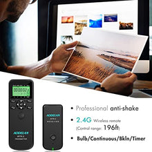 Load image into Gallery viewer, AODELAN WTR2 Wireless Shutter Release Timer Remote Control for Nikon Z6, Z7, Coolpix P1000, D850, D810, D700, D4, D5, D4s, D3100, D5000, D7200, D600, D610, D750, D3200, D3300; Replace MC-DC2, MC-36
