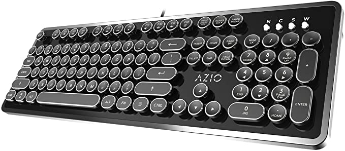 Azio Retro - Wired USB Mechanical Keyboard in Black and Chrome for PC (Blue Switch) (MK-RETRO-01)