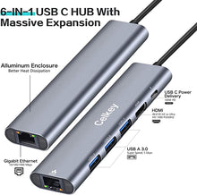 Load image into Gallery viewer, USB C Hub Multiport Adapter Celkey 6 in 1 USB-C Hub with 4K HDMI,1Gbps Ethernet,100W PD Charging, 3 USB 3.0 Port Portable for MacBook Pro/Air,Chrome Book,iPad Pro, XPS and More Type C Devices

