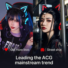 Load image into Gallery viewer, YOWU RGB Cat Ear Headphone 3G Wireless Bluetooth 5.0 Foldable Gaming Headset with 7.1 Surround Sound, Built-in Mic &amp; Customizable Lighting and Effect via APP, Type-C Charging Audio Cable-Black
