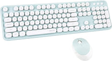 Load image into Gallery viewer, UBOTIE Colorful Computer Wireless Keyboard Mouse Combos, Typewriter Flexible Keys Office Full-Sized Keyboard, 2.4GHz Dropout-Free Connection and Optical Mouse (Green-White)
