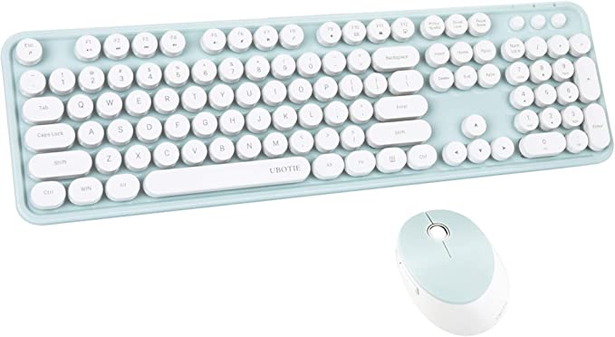 UBOTIE Colorful Computer Wireless Keyboard Mouse Combos, Typewriter Flexible Keys Office Full-Sized Keyboard, 2.4GHz Dropout-Free Connection and Optical Mouse (Green-White)