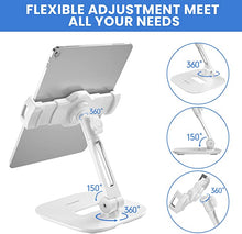 Load image into Gallery viewer, AboveTEK Stylish Aluminum Tablet Stand, iPad Stand, Folding 360? Swivel iPad iPhone Desk Mount Holder fits 4-11&quot; Tablets/Smartphones for Kitchen Bedside Office POS Showroom Gifts for Family (White)
