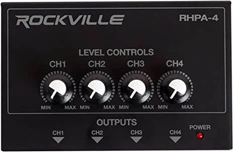 Rockville RHPA4 4 Channel Professional Headphone Amplifier Stereo or Mono Amp, Black