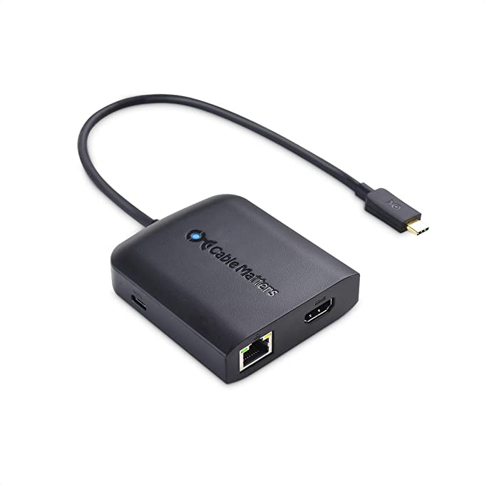 Cable Matters USB C Hub with HDMI 4K, 80W Charging, Gigabit Ethernet, and 3X USB in Black - USB-C and Thunderbolt 4 / USB4 / Thunderbolt 3 Port Compatible with Surface Pro, MacBook Pro, Dell XPS