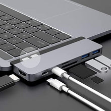 Load image into Gallery viewer, HyperDrive USB C Hub, Sanho Duo 7-in-2 USB-C Adapter for MacBook Pro Air with Magnetic Grip Thunderbolt 3 USB-C 40Gbps 100W PD USB-A 3.1 4K60Hz HDMI SD MicroSD, Space Gray
