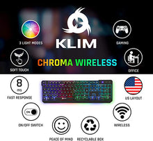 Load image into Gallery viewer, KLIM Chroma Rechargeable Wireless Gaming Keyboard + Slim, Durable, Ergonomic, Quiet, Waterproof, Silent Keys + Backlit Wireless Keyboard for PC PS4 Xbox One Mac + Teclado Gamer + New 2022 Version
