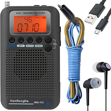 HanRongDa CB Radio Portable VHF FM AM Shortwave with Speaker and Backlit, Air Band Receiver with Extend Antenna and 700mAh Battery, Full Band Digital Radios with Alarm Clock and Sleep Timer HRD-737