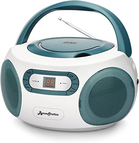 ByronStatics Portable CD Player Boombox with AM FM Radio, Top Loading CD, 1W RMS x 2 Stereo Speaker, Aux-in Jack, LCD Display, AC110-120V Operated