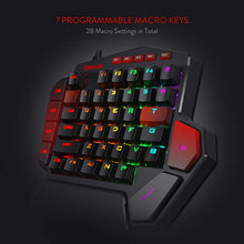 Load image into Gallery viewer, Redragon K585 DITI One-Handed RGB Mechanical Gaming Keyboard, Type-C Professional Gaming Keypad with 7 Onboard Macro Keys, Detachable Wrist Rest, 42 Keys (Black-Blue Switch)
