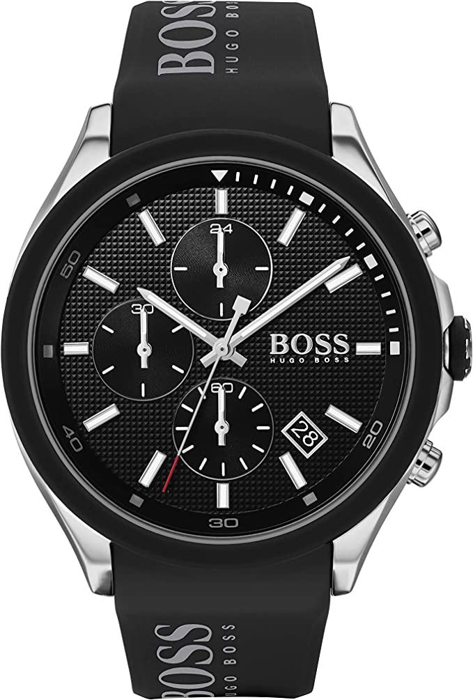 BOSS Black Men's Stainless Steel Quartz Watch with Silicone Strap, Black, 22 (Model: 1513716)