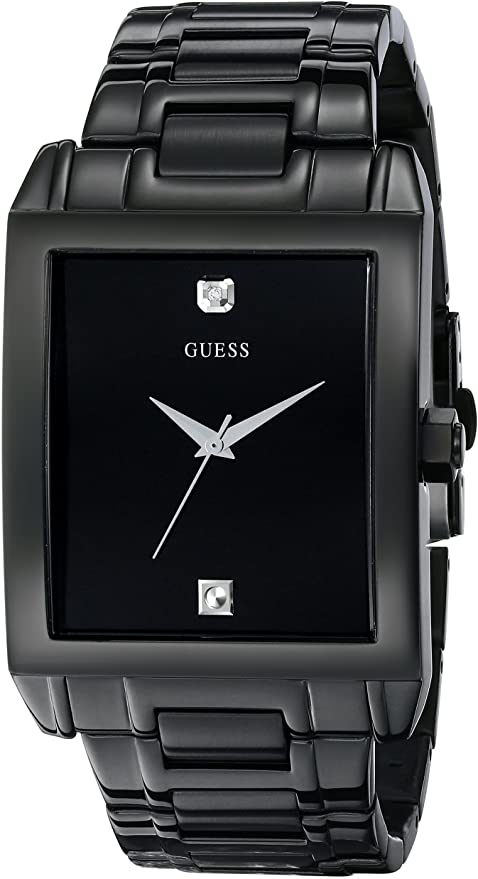 GUESS Men's U12557G1 Classic Black IP Rectangular Diamond Accented Watch