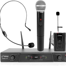 Load image into Gallery viewer, Pyle, 2 Dual Channel Wireless Microphone System-Portable VHF Audio Mic Set with Clip Lavalier Lapel, Handheld, Headset, Transmitter, ?Ã†Ã† Cable, Power Adapter-for Karaoke, PA DJ Pro PDWM2115, Black
