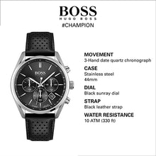 Load image into Gallery viewer, BOSS Black Men&#39;s Stainless Steel Quartz Watch with Leather Strap, Black, 22 (Model: 1513816)
