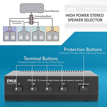 Load image into Gallery viewer, 4-Zone Channel Speaker Switch Selector - Premium New &amp; Improved Switch Box Hub, Distribution Box for Multi-Channel High Powered Stereo Amp A/B/C/D Switches, 4 Pairs Of Speakers, Black - Pyle PSS4
