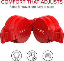 Load image into Gallery viewer, PuroBasic Volume Limiting Wired Headphones for Kids, Boys, Girls 2+ Foldable &amp; Adjustable Headband w/Microphone, Compatible with iPad, iPhone, Android, PC &amp; Mac – by Puro Sound Labs, Red
