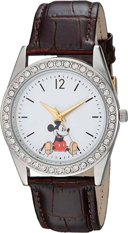 DISNEY Women's Mickey Mouse Analog-Quartz Watch with Leather-Synthetic Strap, Brown, 20 (Model: WDS000379)