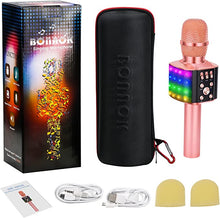 Load image into Gallery viewer, BONAOK Wireless Bluetooth Karaoke Microphone with controllable LED Lights, 4 in 1 Portable Karaoke Machine Mic Speaker Birthday Home Party for All Smartphones PC(Q36 Rose Gold)
