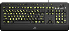 Load image into Gallery viewer, Azio Vision Backlit Computer Keyboard - Wired USB Keyboard with LARGE PRINT keys and 5 Interchangeable Backlight Colors (KB506)
