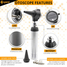 Load image into Gallery viewer, Cynamed 2-in-1 Ear Scope Set - Multi-Function Otoscope for Ear, Nose &amp; Eye Examination- Kit for Home and Medical Students - Sight Chart, Replacement Tips, and Carry Case
