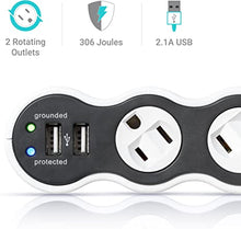 Load image into Gallery viewer, 360 Electrical 36053-2CA6ES-R2 Mini Surge Protector, 2-Outlet + 2-USB, White and Gray
