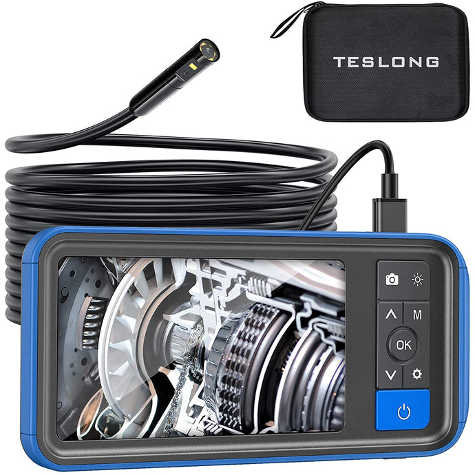 Teslong 4.5inch IPS Screen Industrial Endoscope with 1080p Dual Lens Inspection Camera Probe, 16ft Waterproof Snake Cable, Adjustable LED Lights