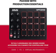 Load image into Gallery viewer, AKAI Professional MPD218 - USB MIDI Controller with 16 MPC Drum Pads, 6 Assignable Knobs, Note Repeat &amp; Full Level Buttons and Production Software
