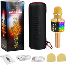 Load image into Gallery viewer, BONAOK Wireless Bluetooth Karaoke Microphone with Controllable LED Lights, Portable Handheld Karaoke Speaker Machine Birthday Home Party for All Smartphone(Q78 Gold)
