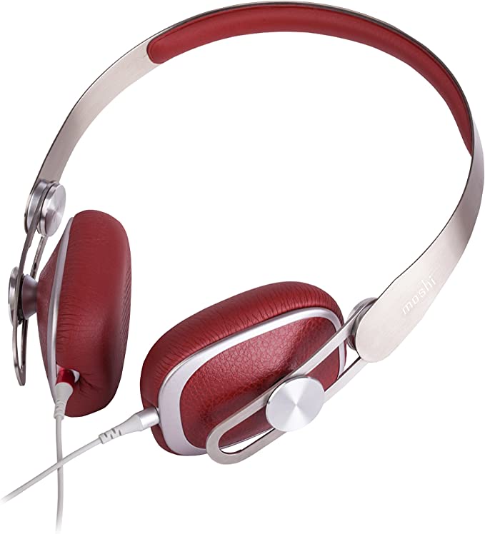 Moshi Avanti On-Ear Headphones, 3.5mm Headphone Jack, Lightweight, High-Resolution, Detachable Cable with [Carrying Case Included], Burgundy Red