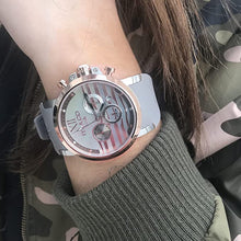 Load image into Gallery viewer, Mulco Lush Bee Quartz Multifunctional Movement Women&#39;s Watch | Premium Mother of Pearl and Swarovski Sundial Display with Rose Gold Accents | Silicone Watch Band | Water Resistant

