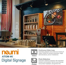 Load image into Gallery viewer, NEUMI Atom 4K Ultra-HD Digital Media Player for USB Drives and SD Cards - with HDMI and Analog AV, Automatic Playback and Looping Capability
