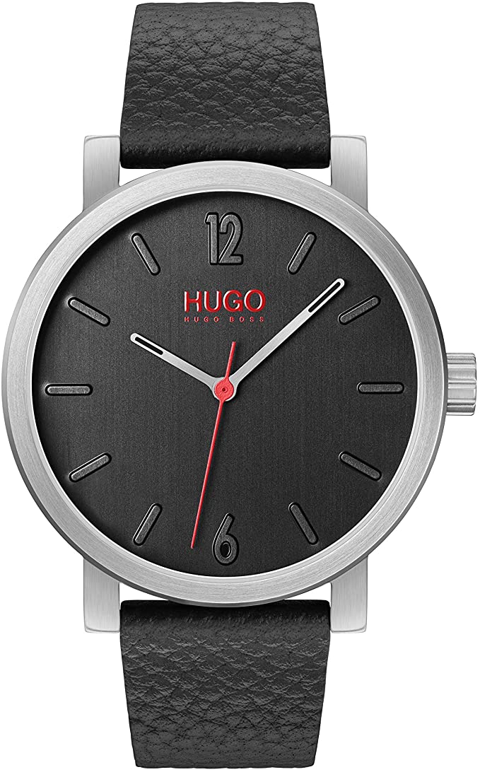 HUGO by Hugo Boss Men's Stainless Steel Quartz Watch with Leather Strap, Black, 20 (Model: 1530115)