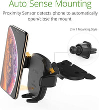 Load image into Gallery viewer, iOttie Wireless Car Charger Auto Sense Qi Charging Automatic Clamping CD + Air Vent Combo Phone Mount for iPhone, Samsung Galaxy, Huawei, LG, Smartphones
