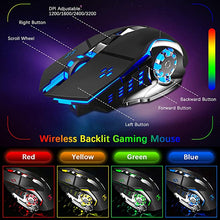 Load image into Gallery viewer, Wireless Gaming Keyboard and Mouse,Rainbow Backlit Rechargeable Keyboard Mouse with 3800mAh Battery Metal Panel,Removable Hand Rest Mechanical Feel Keyboard and 7 Color Gaming Mute Mouse for PC Gamers
