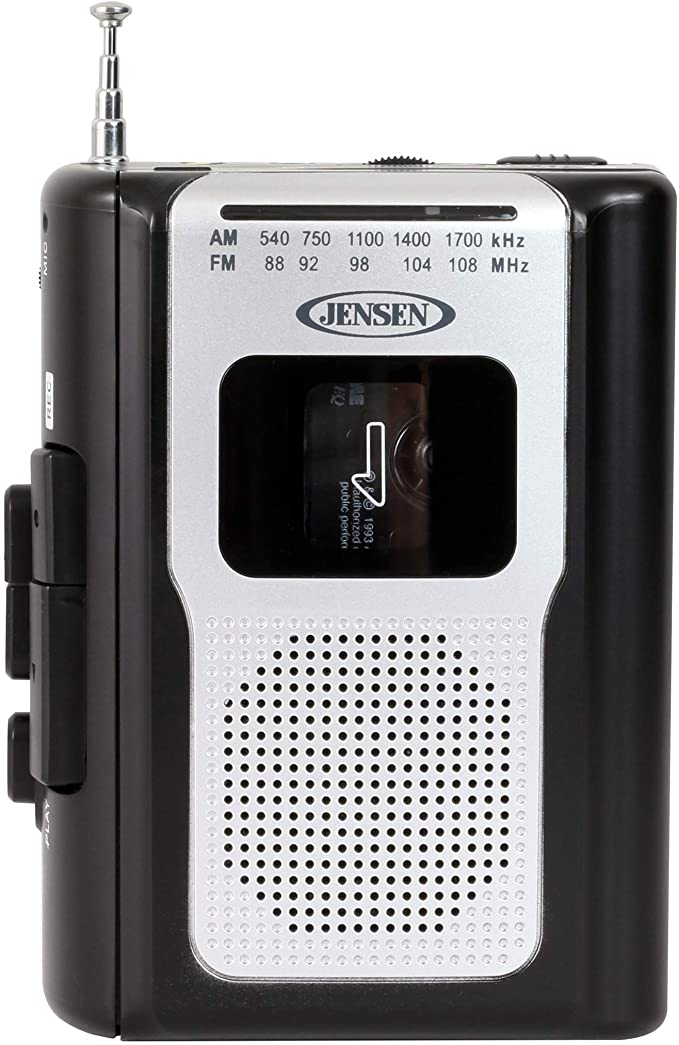 Jensen Retro Portable AM/FM Radio Personal Cassette Player Compact Lightweight Design Stereo AM/FM Radio Cassette Player/Recorder & Built in Speaker (Black)