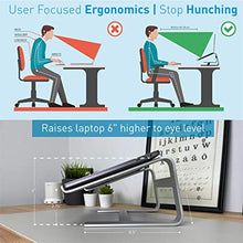 Load image into Gallery viewer, Macally Laptop Stand - Laptop Riser Stand for Desk - Aluminum Ergonomic Laptop Holder Mount Works with all Macbooks &amp; Notebook Computers between 10 to 17.3 Inches - Silver

