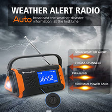 Load image into Gallery viewer, RunningSnail 4000mAh Emergency NOAA Weather Alert Radio, Hand Crank Solar Radio With Battery Operated, LCD Display, AUX Music Play, Flashlight, SOS Alarm, Emergency Phone Charger for Outdoor Emergency
