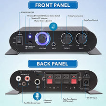 Load image into Gallery viewer, Wireless Bluetooth Home Audio Amplifier - 90W Dual Channel Mini Portable Power Stereo Sound Receiver w/ Speaker Selector, RCA, AUX, LED, 12V Adapter - For iPad, iPhone, PA, Studio Use - Pyle PFA330BT
