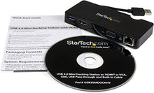 Load image into Gallery viewer, StarTech.com USB 3.0 to HDMI or VGA Adapter Dock - USB 3.0 Mini Docking Station w/ USB, GbE Ports - Portable Universal Laptop Travel Hub (USB3SMDOCKHV) , Black
